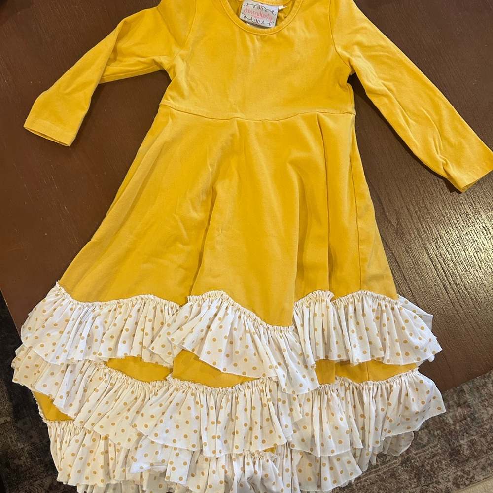 Yellow and White Polka Dot Kids Dress